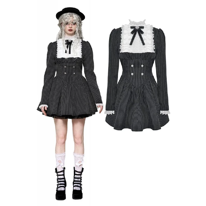 Women's Gothic Lolita Ruffled Lace Short Dress Black White