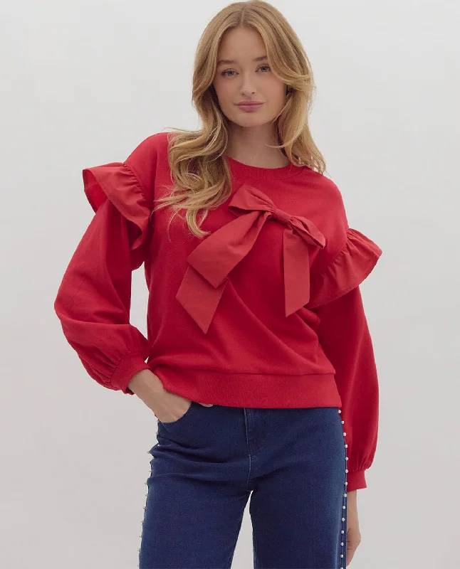 Long Sleeve Top with Bow Accent