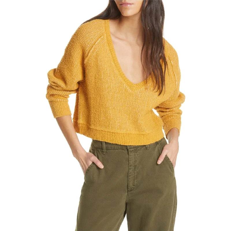 Free People Womens Cropped Knit Sweater, Orange, X-Large