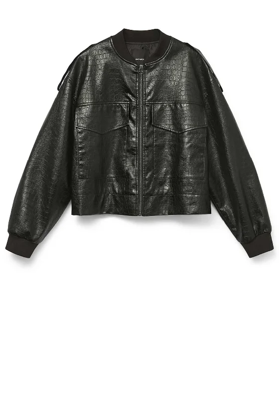 Vero Moda Wren Faux Leather Bomber Jacket, Black