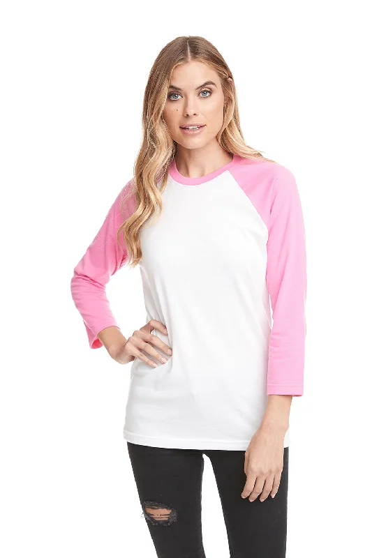 Next Level Womens Burnout Long Sleeve Hooded T-Shirt Hoodie - White/Hot Pink - Closeout