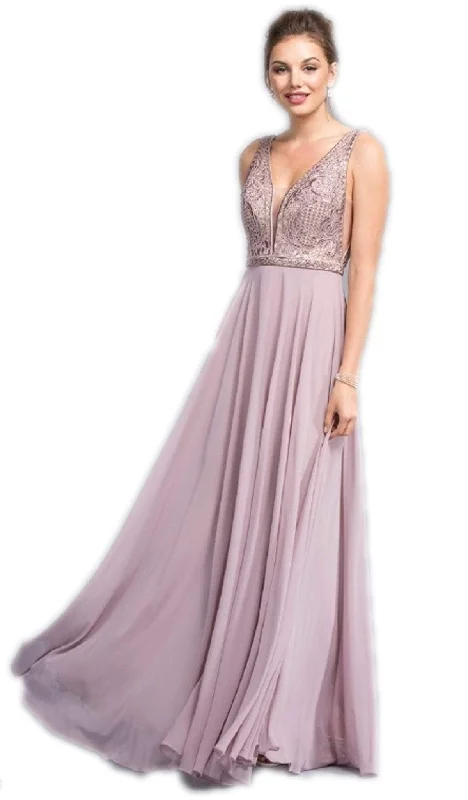 Aspeed Design - Ornate Deep V-neck A-line Prom Dress