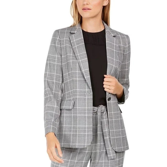 Calvin Klein Women's Embellished Plaid Blazer Wear To Work Jacket Black-Whitesize 6 Petite