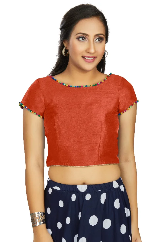 Women's Orange Art Silk Designer Party Wear Readymade Blouse  (Stitched ) - Aastha Fashion