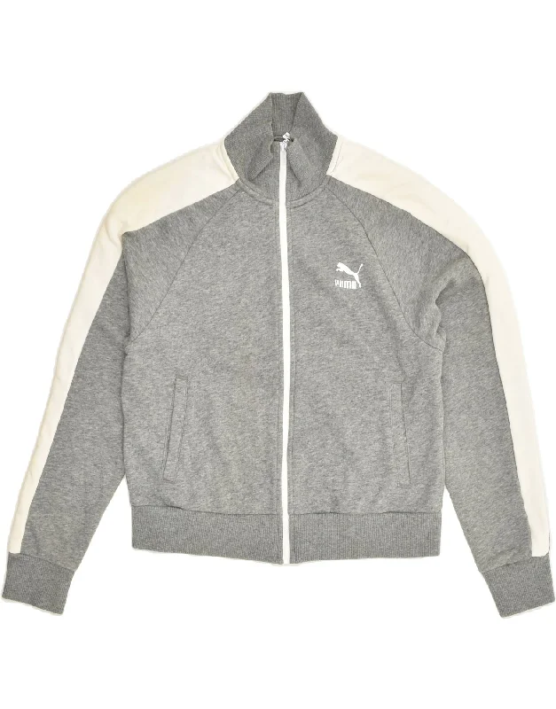 PUMA Womens Tracksuit Top Jacket UK 10 Small Grey Cotton