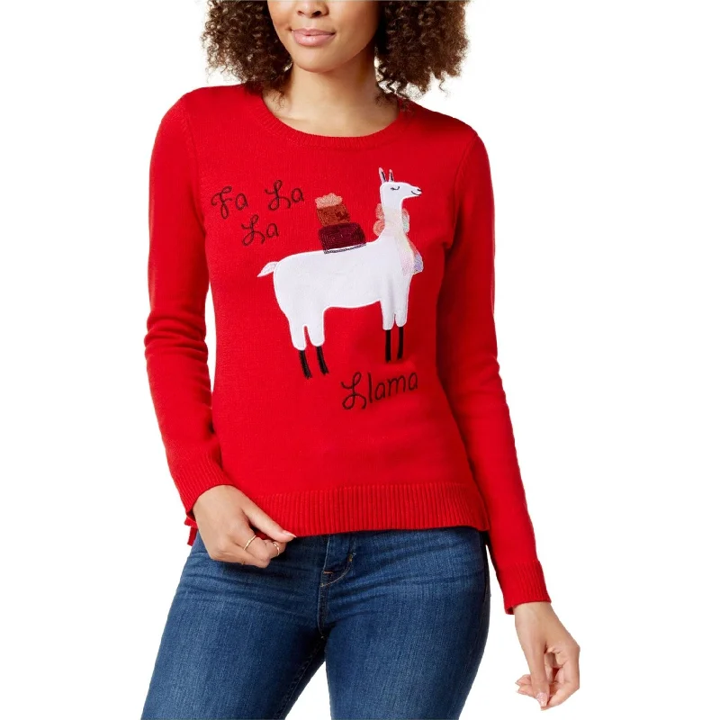 Maison Jules Womens Embellished Llama Pullover Sweater