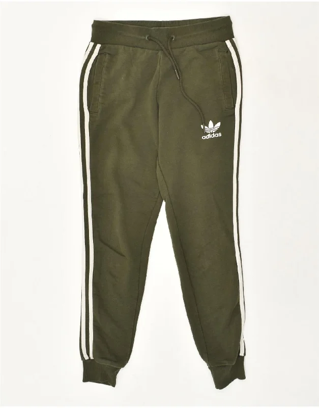 ADIDAS Womens Graphic Tracksuit Trousers Joggers UK 6 XS Khaki Cotton