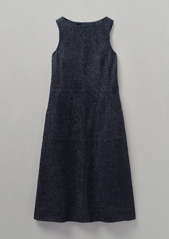 Panelled Organic Indigo Denim Dress | Indigo