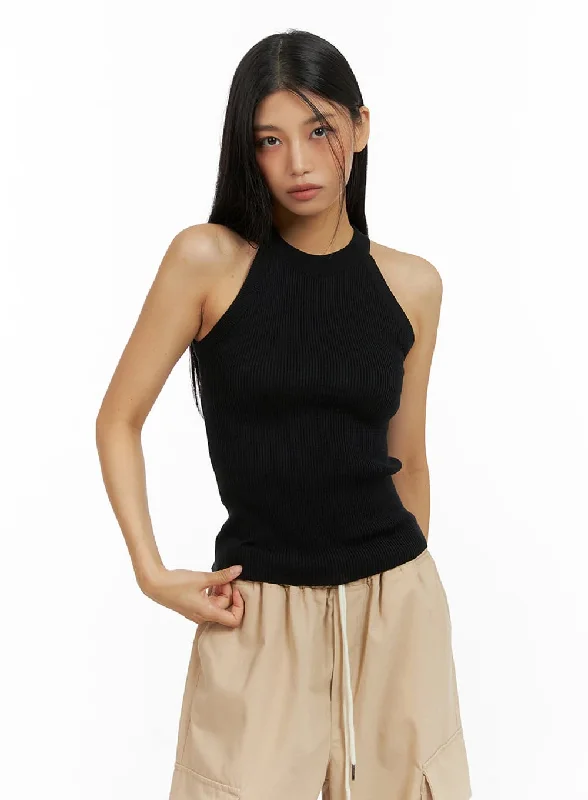 Solid Halter Neck Tank Top IU412