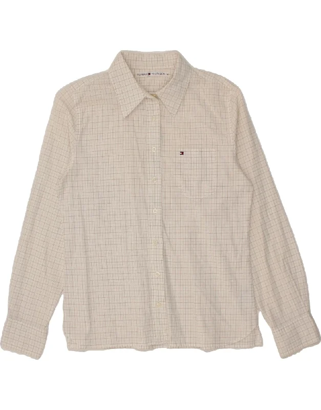 TOMMY HILFIGER Womens Shirt US 12 Large Off White Check Cotton