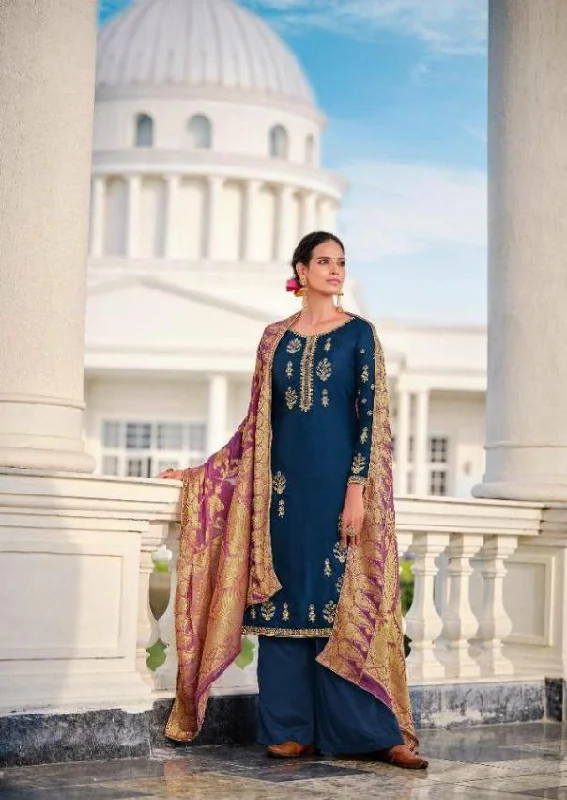 2303 Designer Satin Georgette Embroidered Plazzo Suit with Banarasi Dupatta