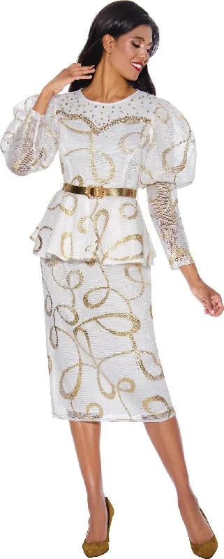 Stellar Looks Skirt Suit 1862-White/Gold