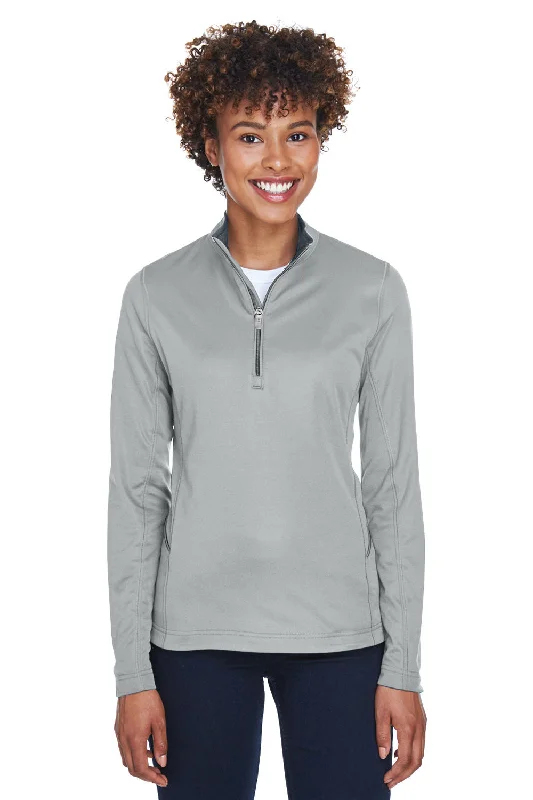 UltraClub Womens Cool & Dry Moisture Wicking 1/4 Zip Sweatshirt w/ Pocket - Grey