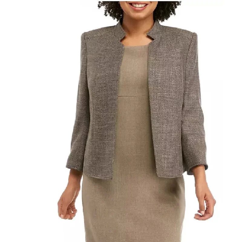 Anne Klein Women's Stand-Collar Tweed Blazer Gray Size 8