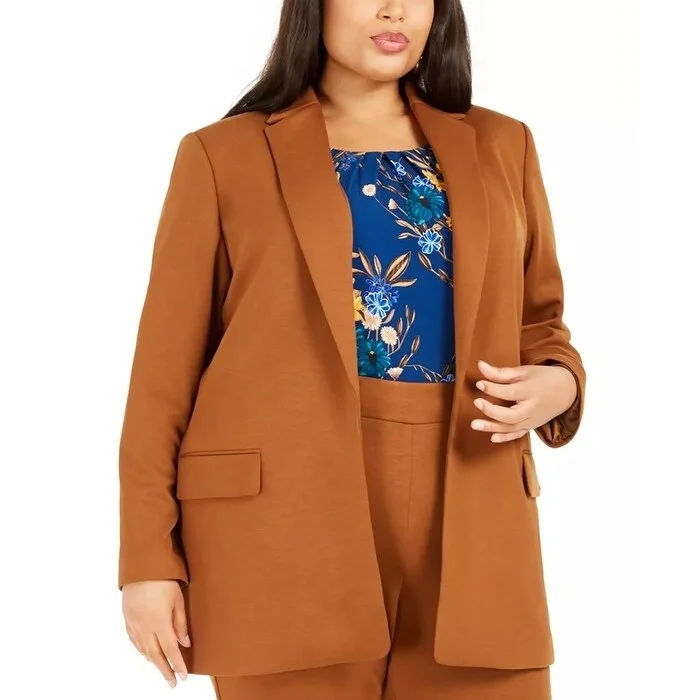 Calvin Klein Women's Notched Lapel Blazer Brown Size 18W