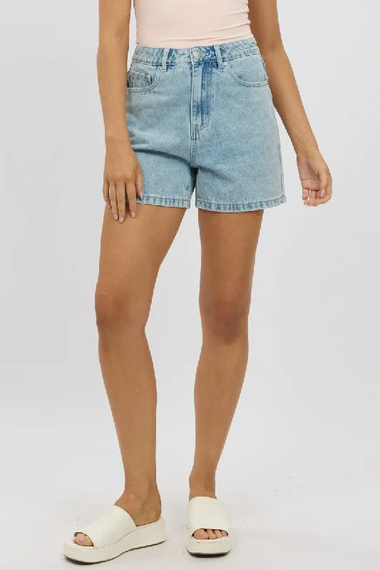 Denim Relaxed Shorts Mid Rise Bow Tie