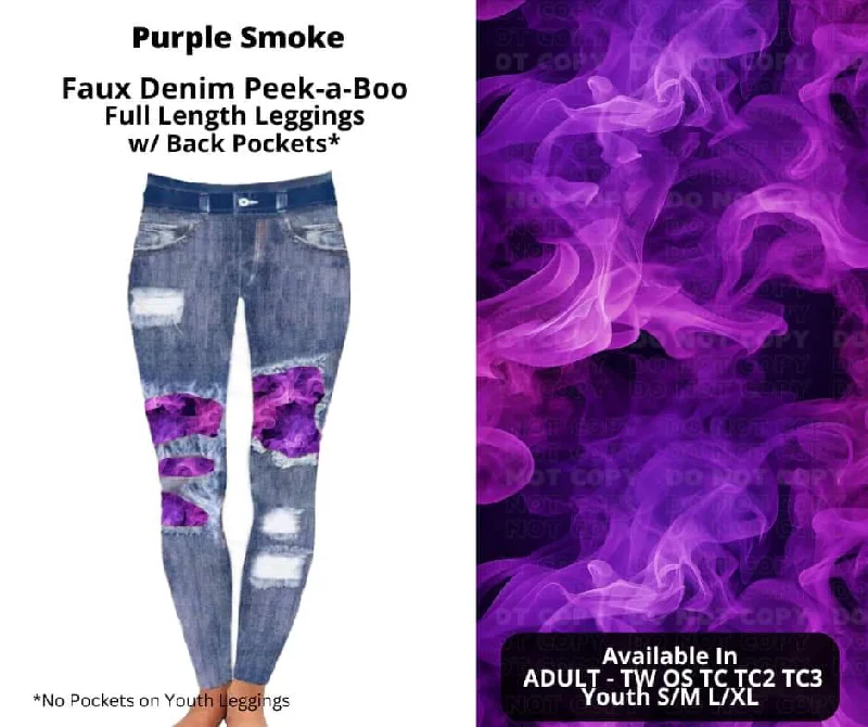 Purple Smoke Faux Denim Full Length Peekaboo Leggings