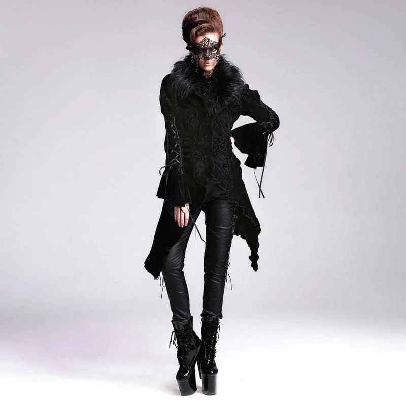 Women's Asymmetric Vintage Goth Fur Collar Coat