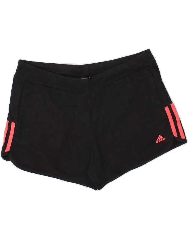 ADIDAS Womens Sport Shorts UK 12/14 Medium Black Cotton