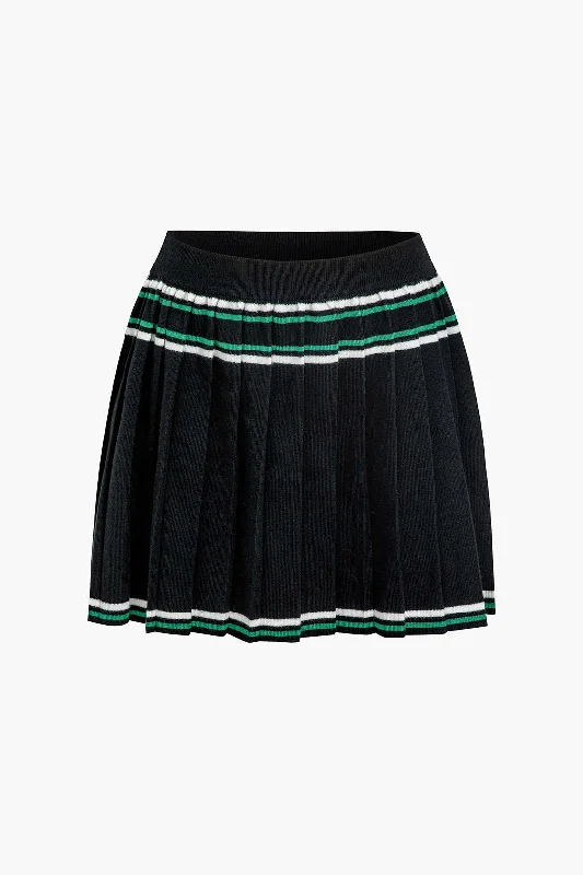 Knit Color Block Pleated Mini Skirt