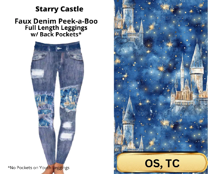 Starry Castle Faux Denim Full Length Peekaboo Leggings