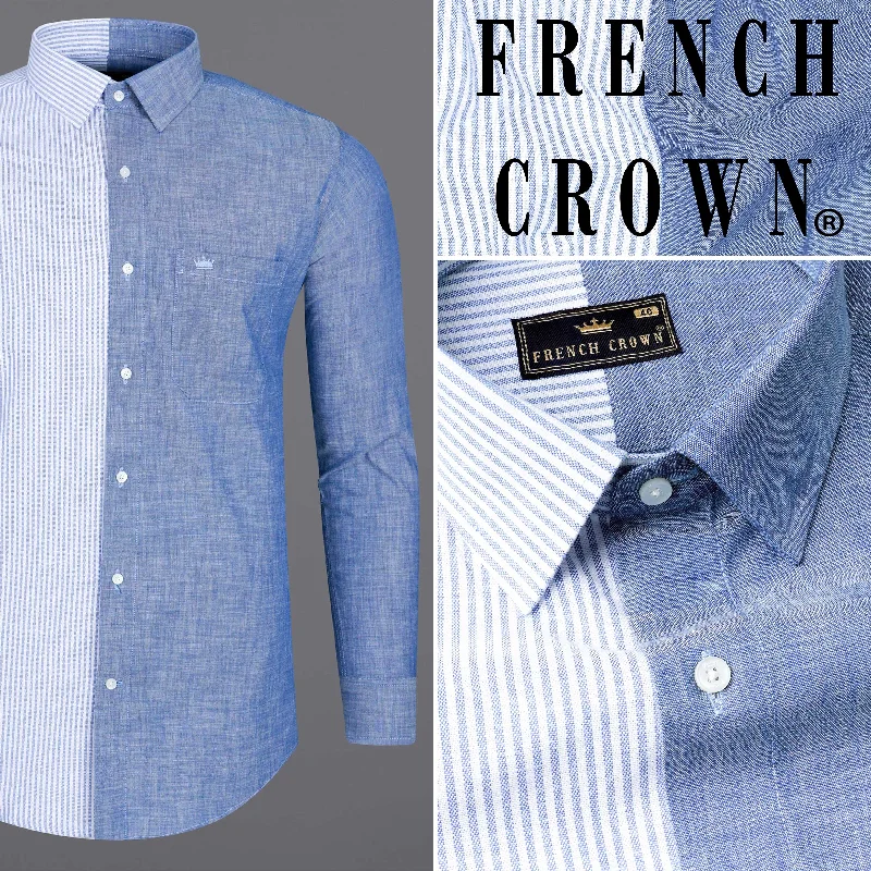 Half Striped Half Yonder Blue Royal Oxford Designer Shirt