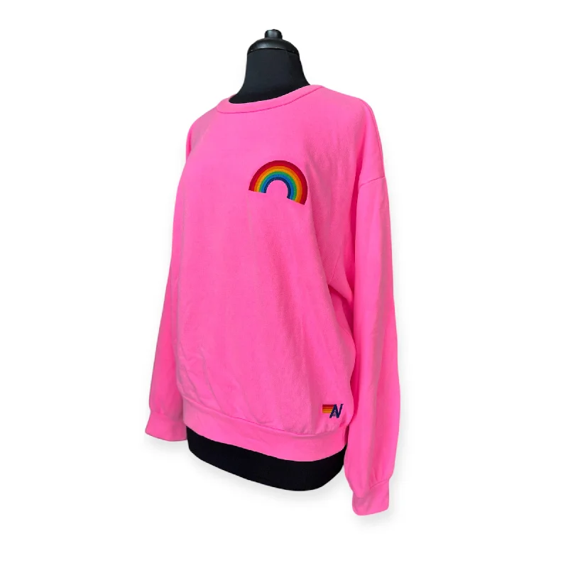 Rainbow Embroidery Crew Sweatshirt Relaxed Pink