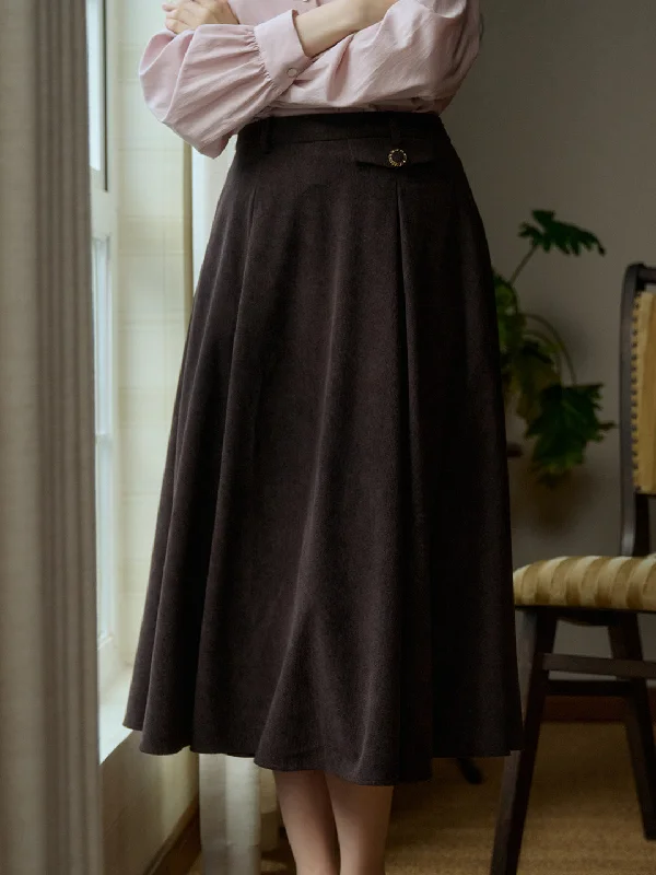 Karla Vintage Elegant Corduroy A-Line Skirt