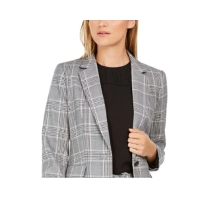 Calvin Klein Women's Plaid One Button Blazer Gray Size 14