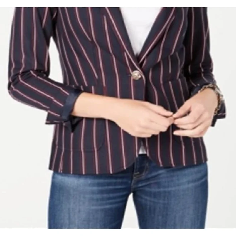 Tommy Hilfiger Women's Striped Single Button Blazer Blue Size 6