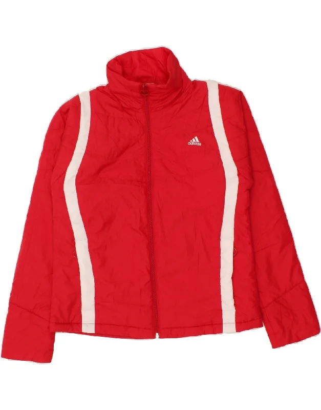 ADIDAS Womens Tracksuit Top Jacket UK 16 Large Red Colourblock Polyester