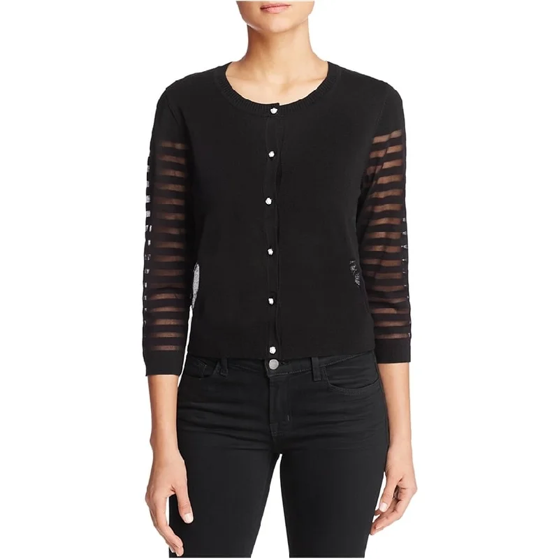 Finity Womens Sheer Cardigan Sweater, Black, Large