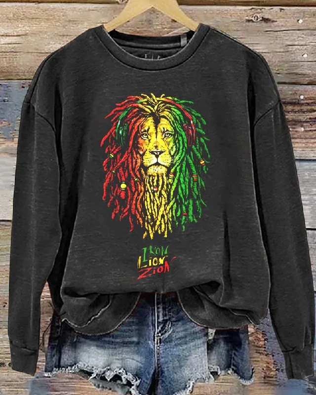 Lion Head Black History Month Printed Round Neck Top