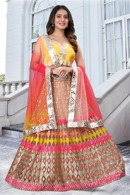 Women's Butterfly Net Multicolor  Lehenga Set  (Semi stitched ) - Aastha Fashion