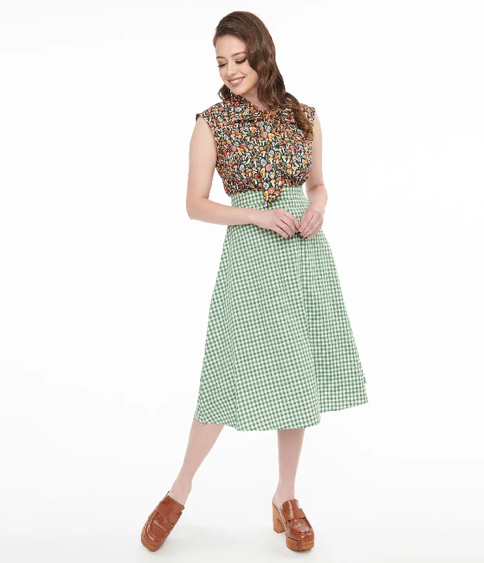 Collectif 1930s Green & White Gingham Hetty Swing Skirt