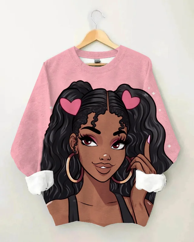 Love Ponytail Brown Girl Long Sleeve Sweatshirt