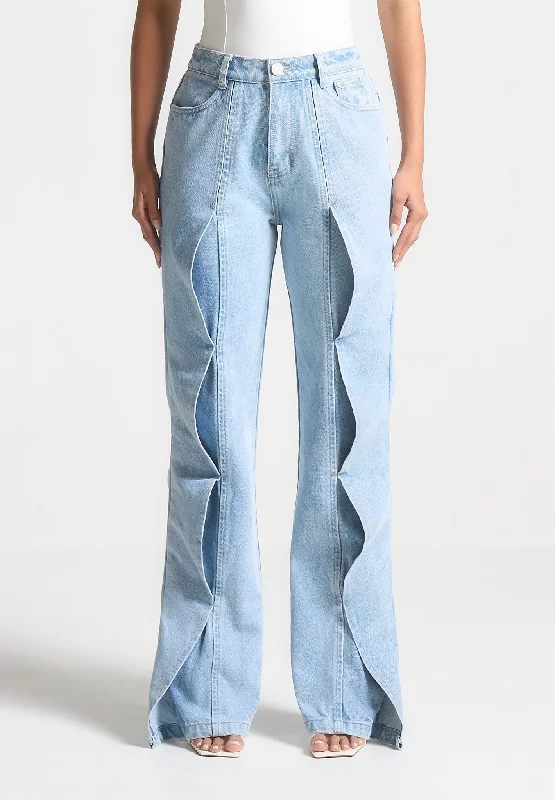 Wave Detail Boyfriend Jeans - Light Blue