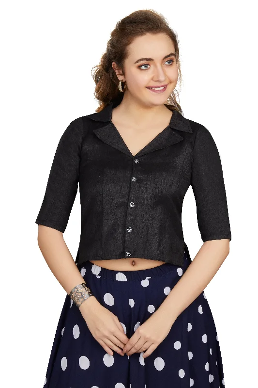 Women's Black Art Silk Button Readymade Blouse  (Stitched ) - Aastha Fashion