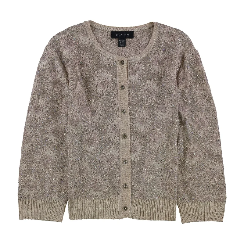 St. John Womens Stellar Gaze Cardigan Sweater, Beige, Medium