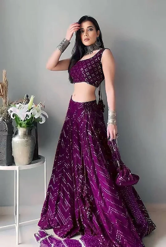 Women's Georgette Wine  Lehenga Set  (Semi stitched ) - Aastha Fashion