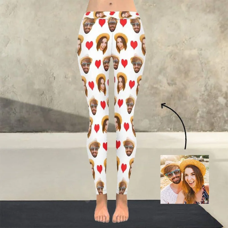 Custom Couple Face Love Heart Low Rise Leggings Custom Printed Leggings