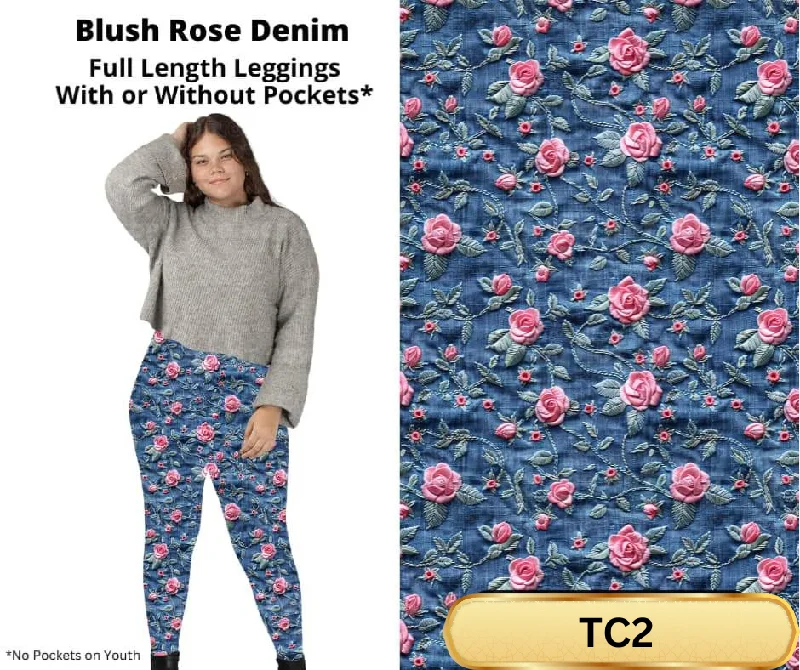 Blush Rose Denim Full Length Leggings w/ Pockets