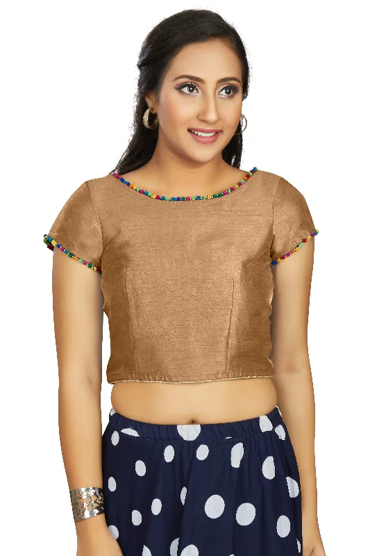 Women's Beige Art Silk Designer Party Wear Readymade Blouse  (Stitched ) - Aastha Fashion