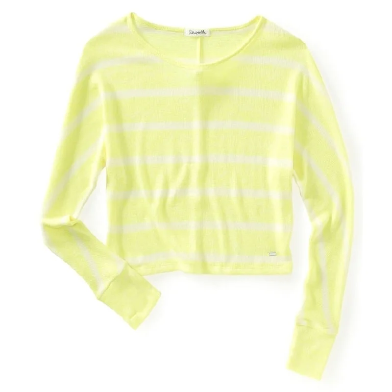 Aeropostale Womens Cropped Stripe Pullover Knit Sweater, Yellow, Large