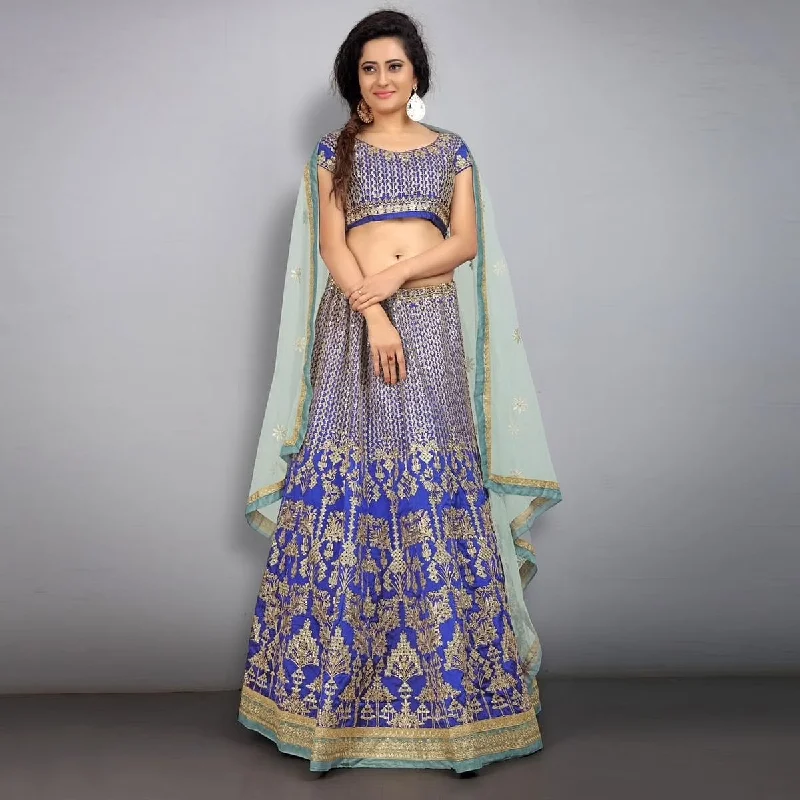 Women's Tafeta Silk Royal Blue  Lehenga Set  (Semi stitched ) - Aastha Fashion