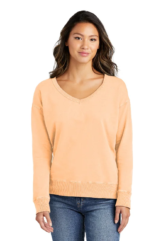 Port & Company Womens Beach Wash Garment Dyed V-Neck Sweatshirt - Peach