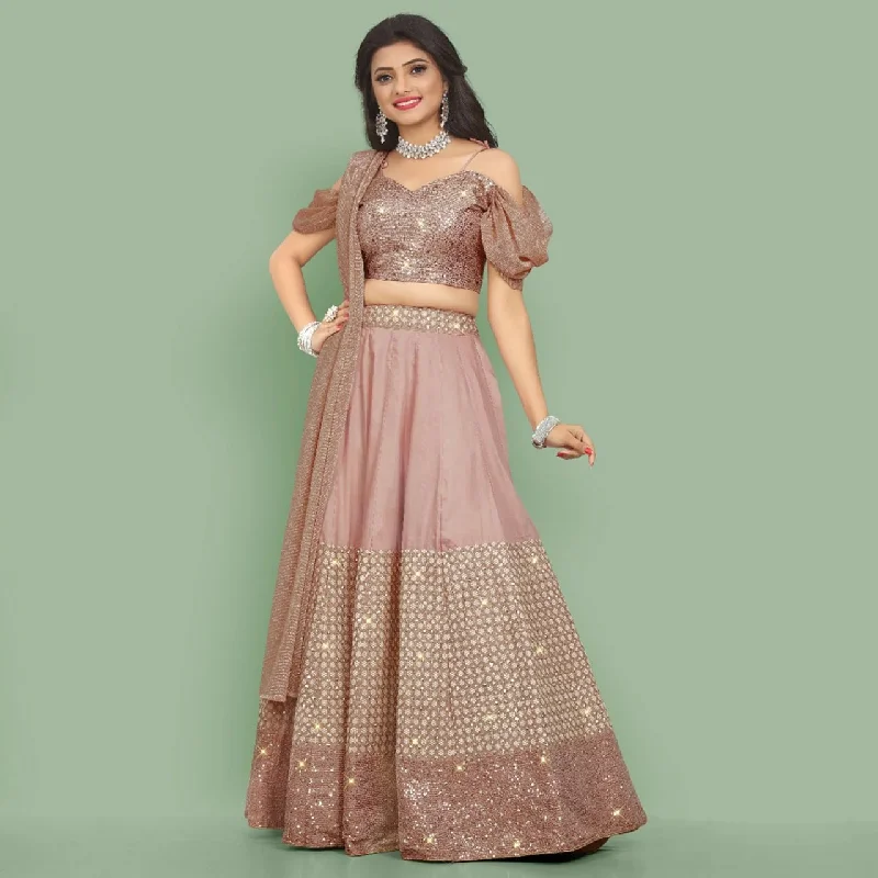 Women's Cotton Silk Peach  Lehenga Set  (Semi stitched ) - Aastha Fashion