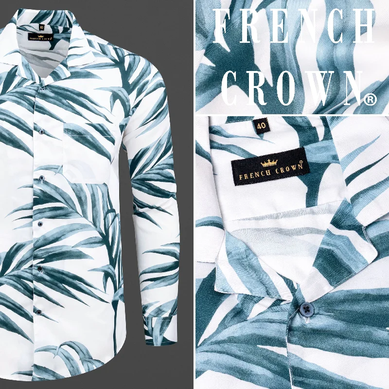 Bright White Leaves Printed Premium Cotton Shirt