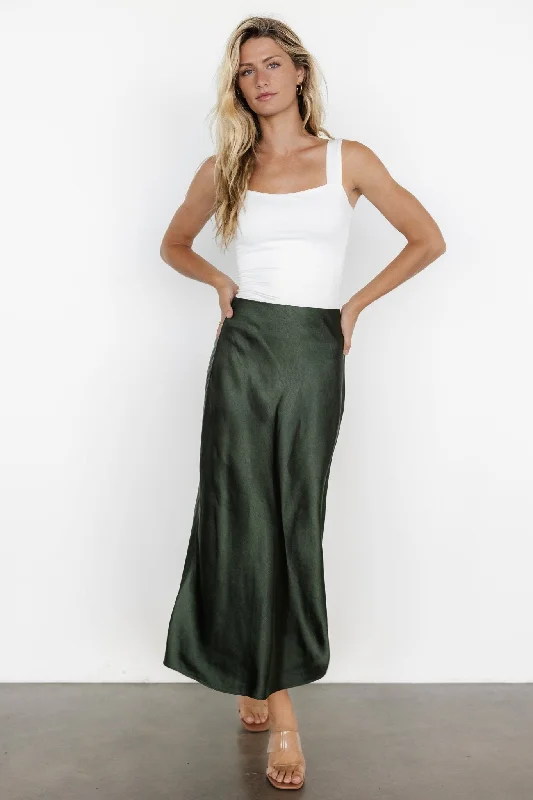 Celeste Satin Midi Skirt | Dark Green