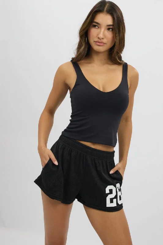 Black Track Shorts Elastic Waist